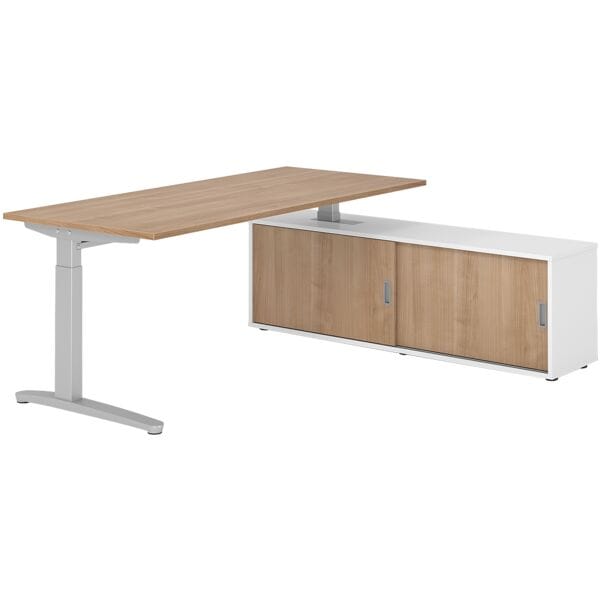 HAMMERBACHER Schreibtisch höhenverstellbar (manuell) inkl. Sideboard »Alicante« 180 cm C-Fuß braun, 180x85x80 cm