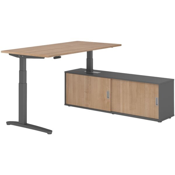 HAMMERBACHER Schreibtisch höhenverstellbar (elektisch) inkl. Sideboard »Alicante« 160 cm C-Fu braun, 160x129x80 cm