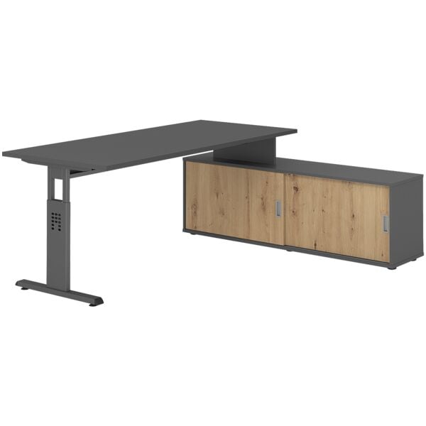HAMMERBACHER Schreibtisch höhenverstellbar (manuell) inkl. Sideboard »Alicante« 180 cm Gestel grau, 180x78x80 cm