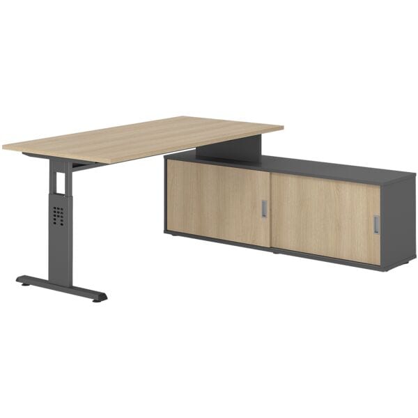 HAMMERBACHER Schreibtisch höhenverstellbar (manuell) inkl. Sideboard »Alicante« 160 cm Gestel braun, 160x78x80 cm