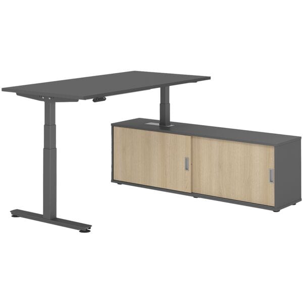 HAMMERBACHER Schreibtisch höhenverstellbar (elektisch) inkl. Sideboard »Alicante« 160 cm T-Fu grau, 160x127x80 cm