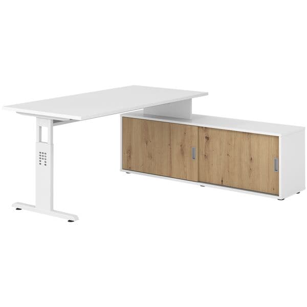 HAMMERBACHER Schreibtisch höhenverstellbar (manuell) inkl. Sideboard »Alicante« 160 cm Gestel weiß, 160x78x80 cm