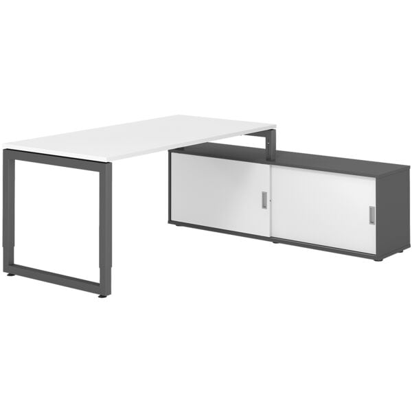HAMMERBACHER Schreibtisch höhenverstellbar (manuell) inkl. Sideboard »Alicante« 160 cm Kufenf weiß, 160x81x80 cm