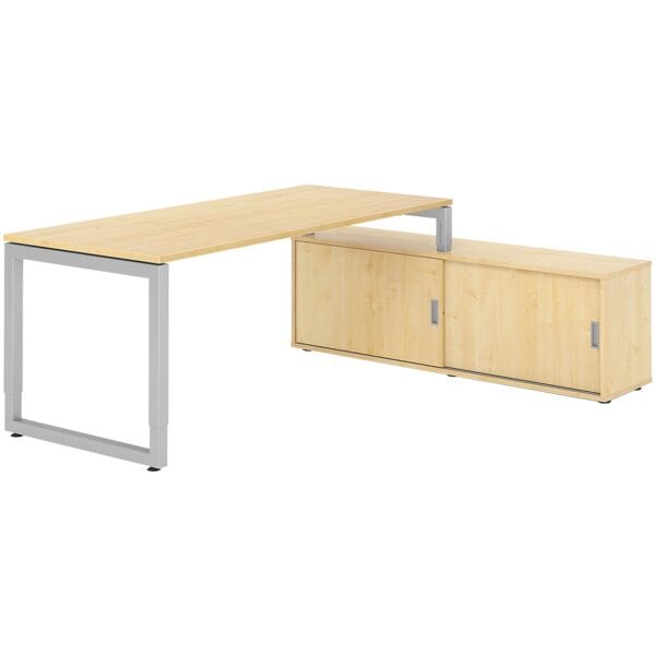 HAMMERBACHER Schreibtisch höhenverstellbar (manuell) inkl. Sideboard »Alicante« 180 cm Kufenf Ahorn/Ahorn, 180x81x80 cm