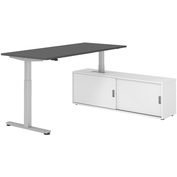 HAMMERBACHER Schreibtisch höhenverstellbar (elektisch) inkl. Sideboard »Alicante« 180 cm T-Fu grau, 180x120x80 cm Image