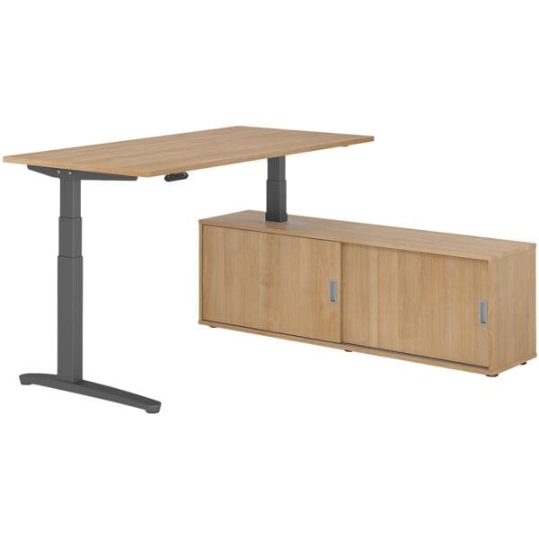 HAMMERBACHER Schreibtisch höhenverstellbar (elektisch) inkl. Sideboard »Alicante« 160 cm C-Fu braun, 160x129x80 cm