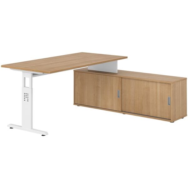 HAMMERBACHER Schreibtisch höhenverstellbar (manuell) inkl. Sideboard »Alicante« 160 cm Gestel braun, 160x78x80 cm