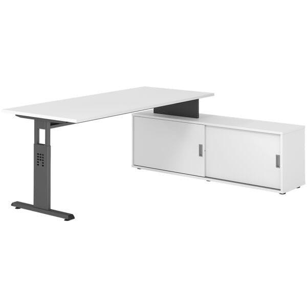 HAMMERBACHER Schreibtisch höhenverstellbar (manuell) inkl. Sideboard »Alicante« 180 cm Gestel weiß, 180x78x80 cm