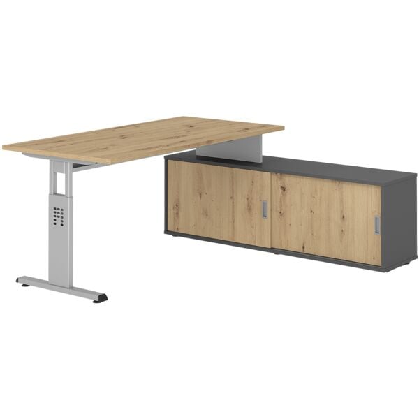 HAMMERBACHER Schreibtisch höhenverstellbar (manuell) inkl. Sideboard »Alicante« 160 cm Gestel braun, 160x78x80 cm Image