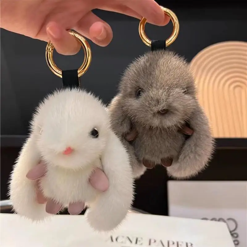 Hasen-Schlüsselanhänger Plüsch Flauschiger Pompon Hase Niedlicher Weicher Anhänger Paar-Taschenaccessoire für Mädchen Rucksack Geschenk Image