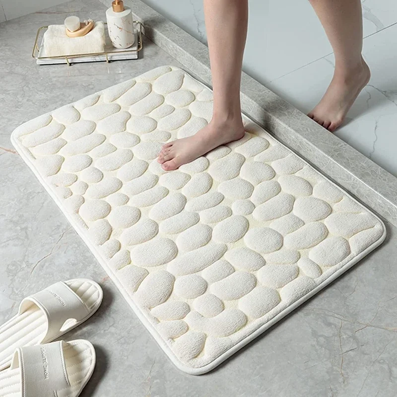 Tapis de bain antidérapant blanc en forme de pavés, tapis de salle de bain en mousse à mémoire de forme, tapis de salle de bain doux et absorbant, tapis de bain lavable en machine, grand tapis de bain