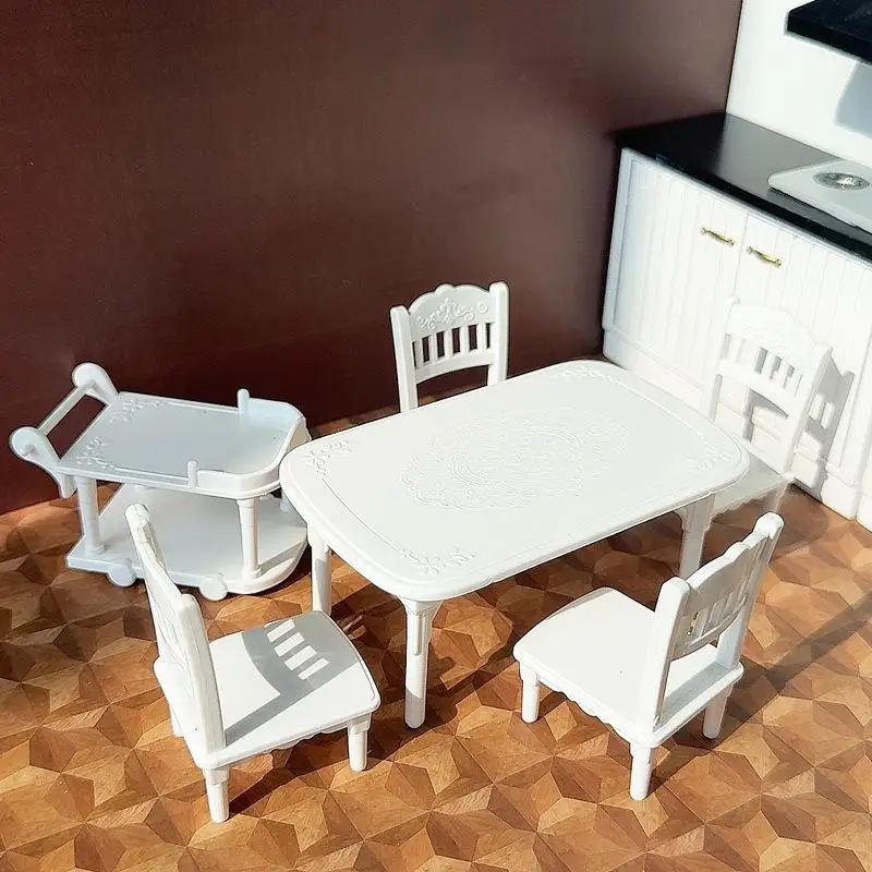 1 ensemble de chariot à nourriture miniature en plastique pour maison de poupée 1:12, modèle de table et de chaise, modèle de meubles pour la maison, accessoires de décoration pour maison de poupée