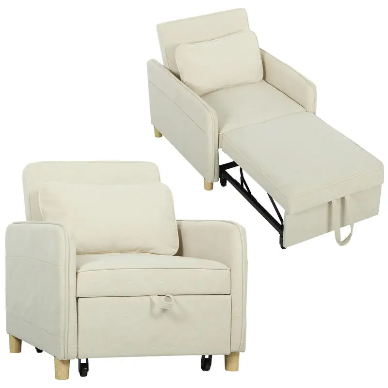 Schlafsessel 3-in-1 Umwandelbarer Sessel mit Bettfunktion, Breite Sitzfläche für Wohnzimmer, Beige