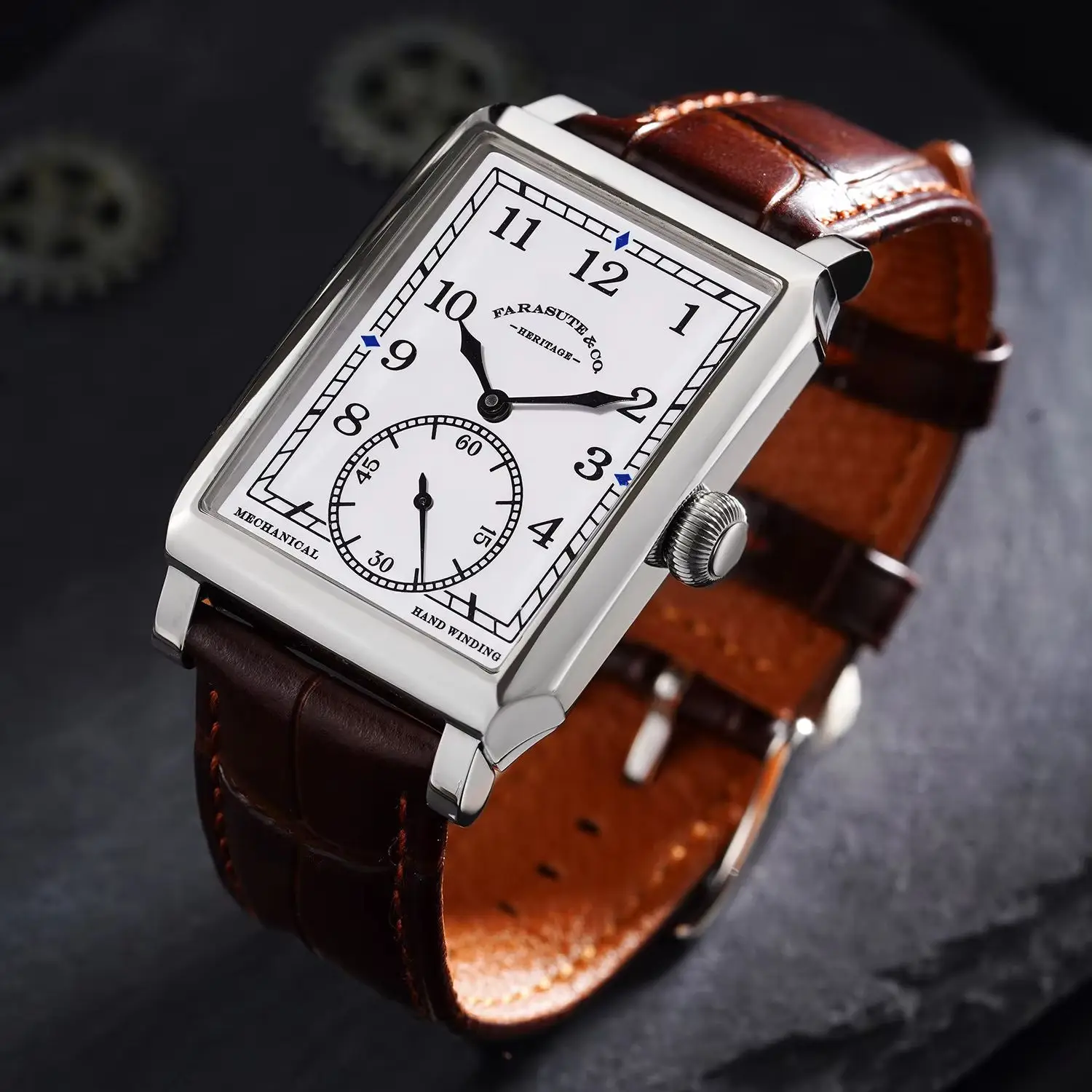 FARASUTE Herren-Automatikuhr, 31 mm, rechteckig, mechanische Armbanduhr, Saphirspiegel, 50 m wasserdicht, Hangzhou Mov. Kleines Sekundenzifferblatt Image
