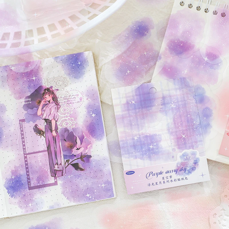 20 Stück/Set Aquarell-Landschaftsmaterial Collage PET-Aufkleber Schwebende Sterne und Mond Kreative DIY Journal-Sticker Image