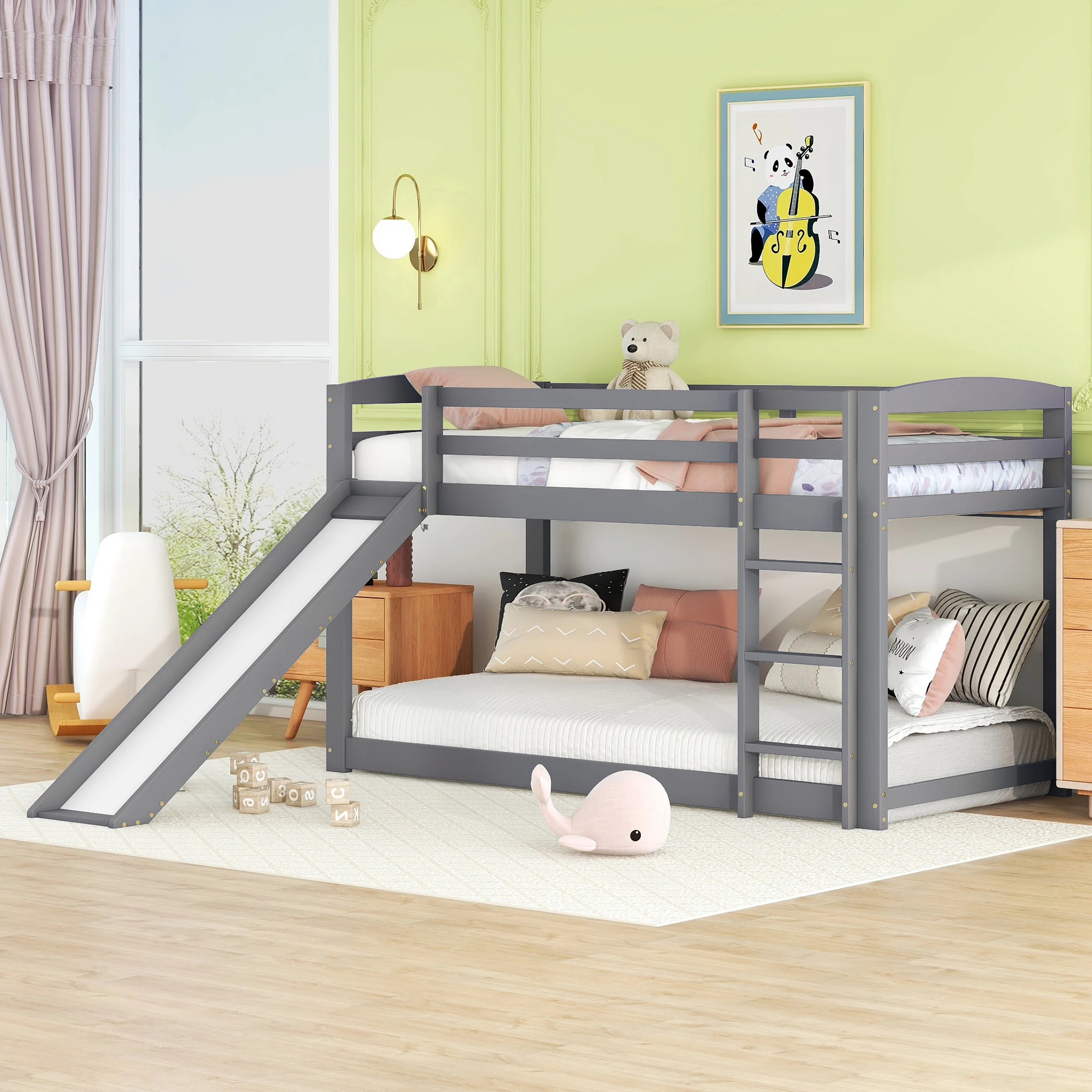 Etagenbett 90×200 cm, 2 Plätze - Rutsche, reversible Leiter und Schutzgitter - Holz Weiß
