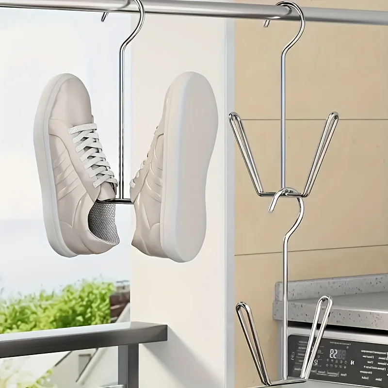 6/10 Stück U-förmiger Schuhständer aus Edelstahl, Schuhtrockner für den Balkon, multifunktionaler Schuh-Organizer, hängende Schuh-Organizer.