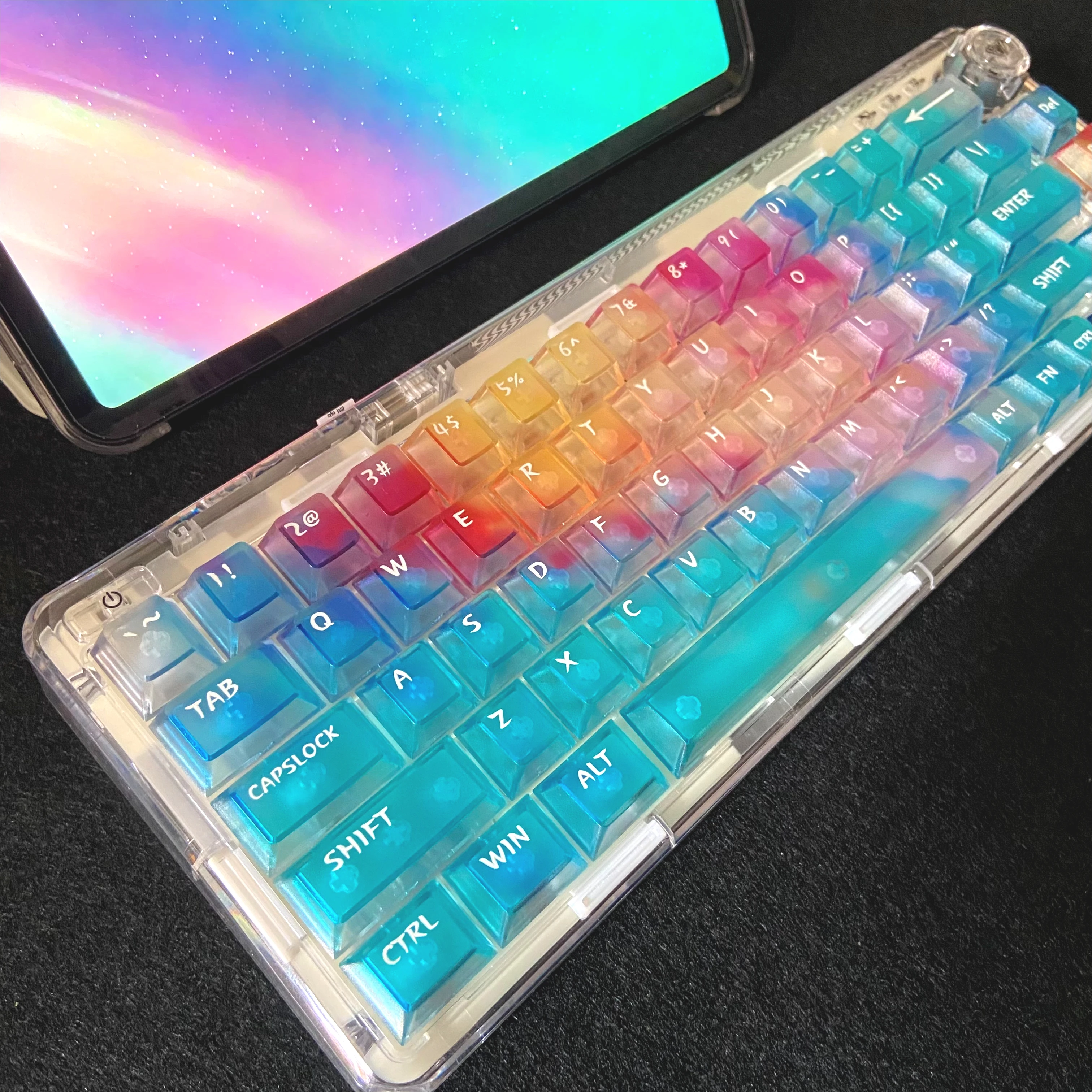 Matte Tastenkappen mit Aurora-Thema für mechanische Tastatur, durchscheinende Kirschprofil-Tastenkappen, Gaming-Tastatur 60, 70, 80, 90-Layout Image
