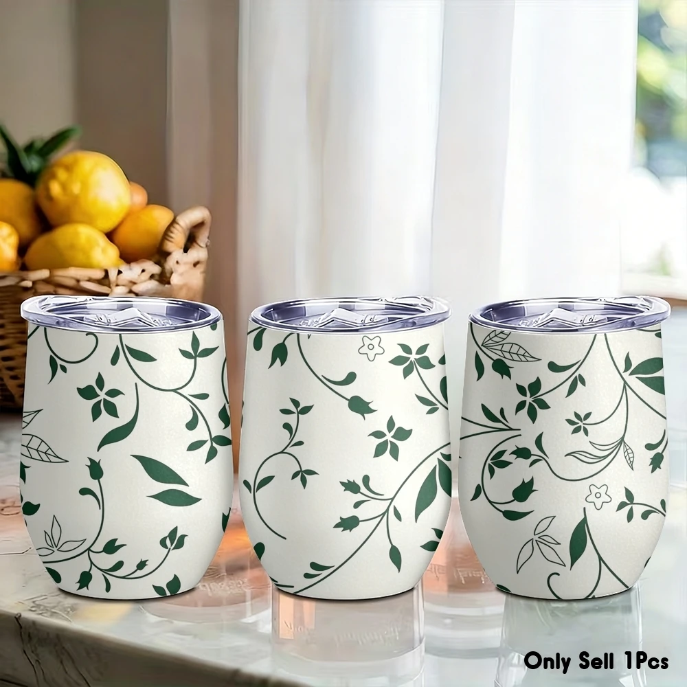 Vakuum-Thermosflaschen mit frischem Blumenmuster, 12oz Eierschalenbecher mit Deckel, tragbare Kaffeetassen, Reise-, Haushalts- und Büro-Trinkbecher Image