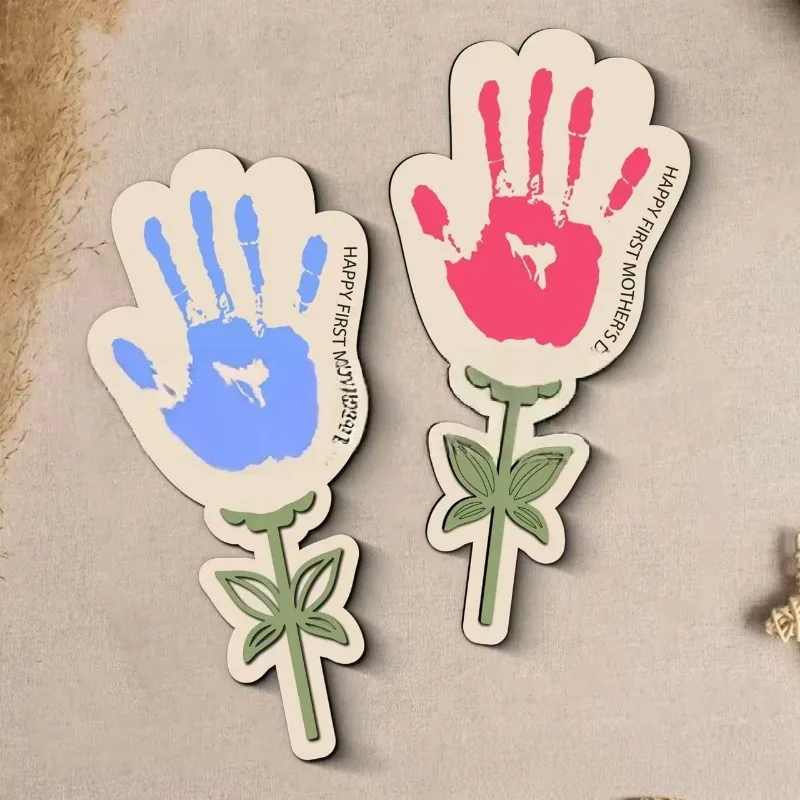 Künstlerisches Holzblumen-Bastelset zum Muttertag, handbemalte Dekoration, unterhaltsame Aktivität, Handabdrücke, Blumenstrauß Image
