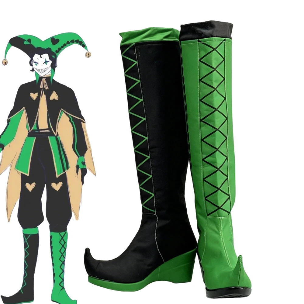 Game The Freak Circus Harlequin Cosplay Schuhe Erwachsene Clown Grün Schwarz Lange Stiefel Halloween Karneval Kostüm Requisite