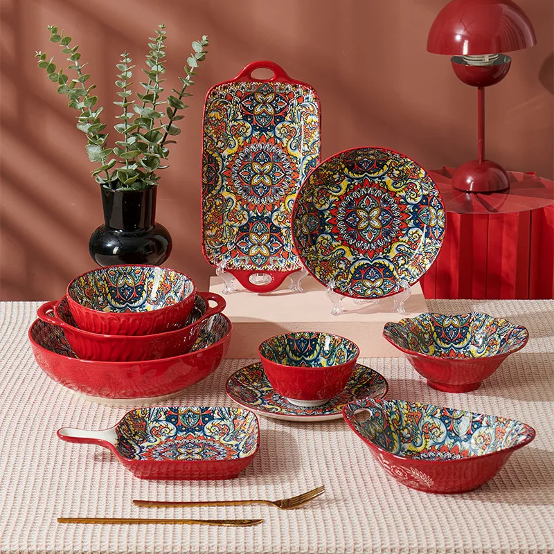 XL Bowl Set Tableware Ceramic Dishes Rice Bowl Big Soup Bowl Plate Ceramic Household Dish Plate