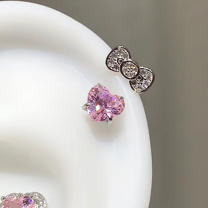 Süße Schleife Liebe Herz 316L Edelstahl Ringförmige Ohr Knochen Nagel Mode Zarte Zirkon Ohrring für Frauen Y2K Punk Schmuck Image