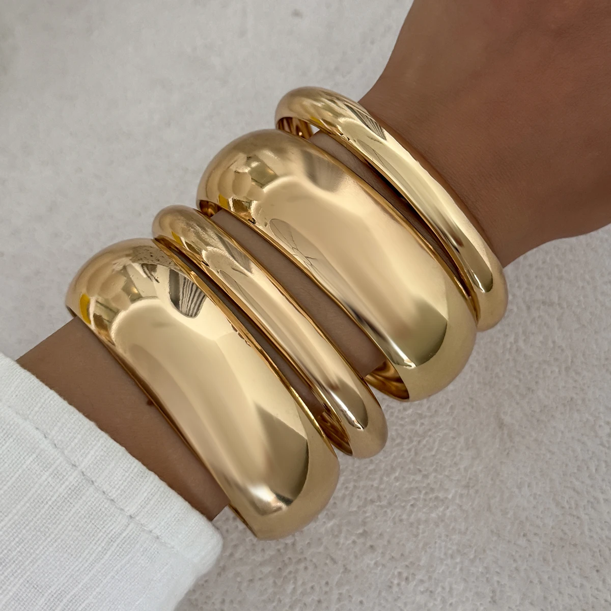 Salircon 4 Teile/satz Vintage Einfache Runde Chunky Armreifen Frauen Punk Hip Hop Gold Farbe Geometrische Breite Armreifen Armband Schmuck Geschenk Image