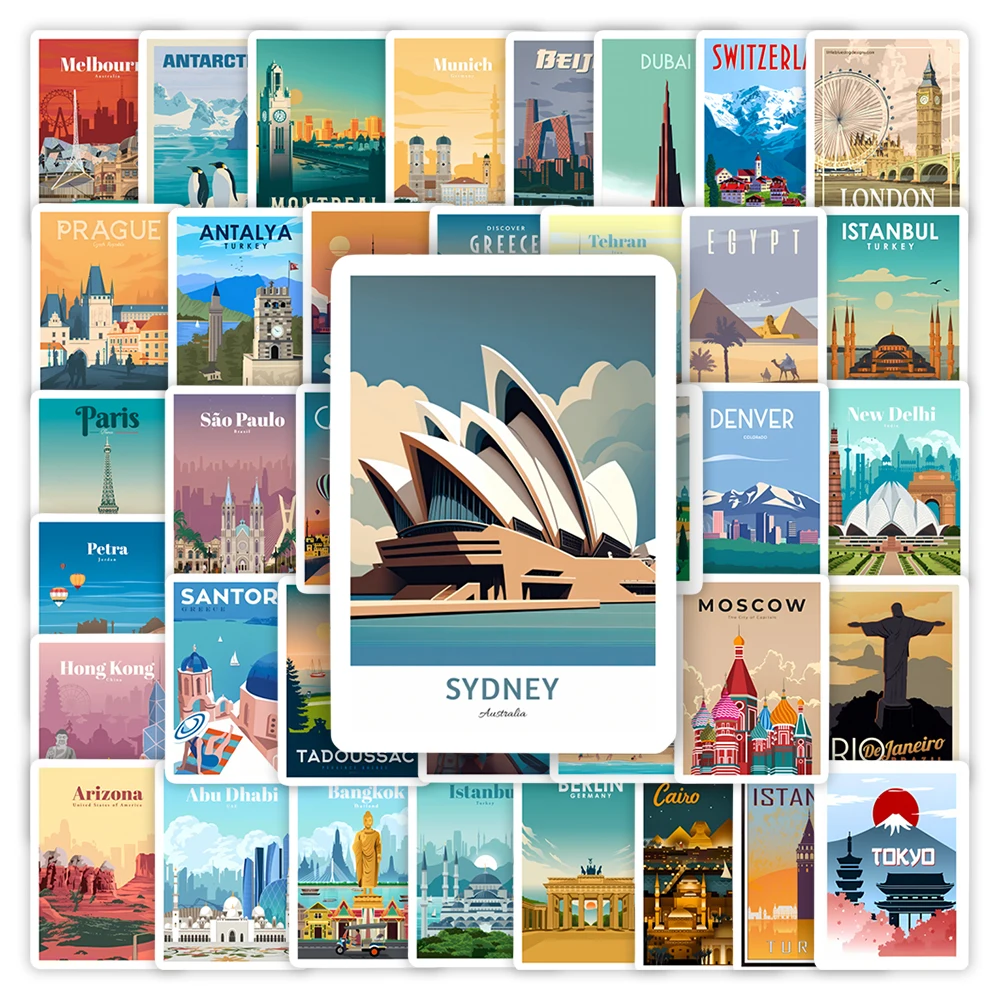 World Travel Berühmte Stadtaufkleber, Landschaft, DIY, Kinderspielzeug, Geschenk, dekorativer Aufkleber für Tagebuch, Sammelalbum, Laptop, Gepäck, wasserdicht Image
