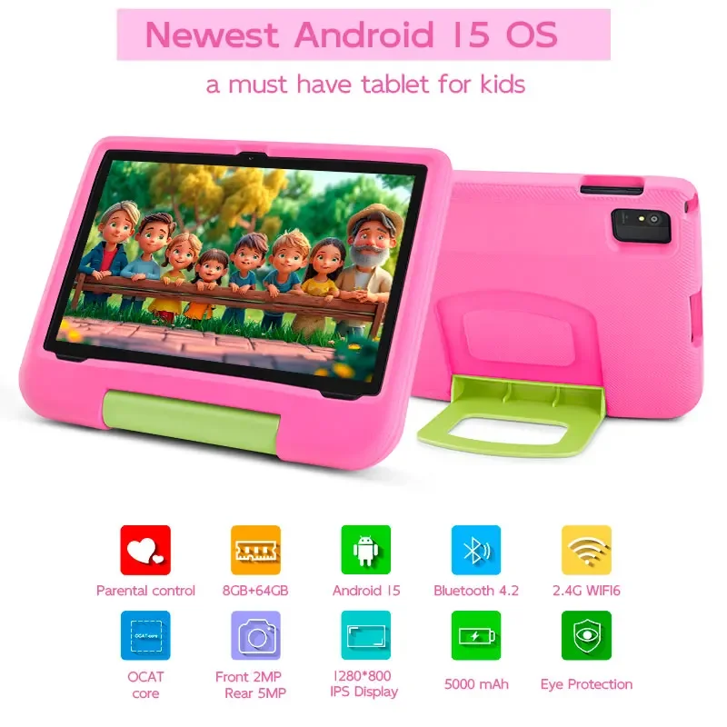 Paitanry 10,1 Zoll Tablets für Kinder Android 15 8GB RAM 64GB ROM HD-Display Tab USB Typ-C 5G WIFI 6 Tablet-PC Kindergeschenk Image