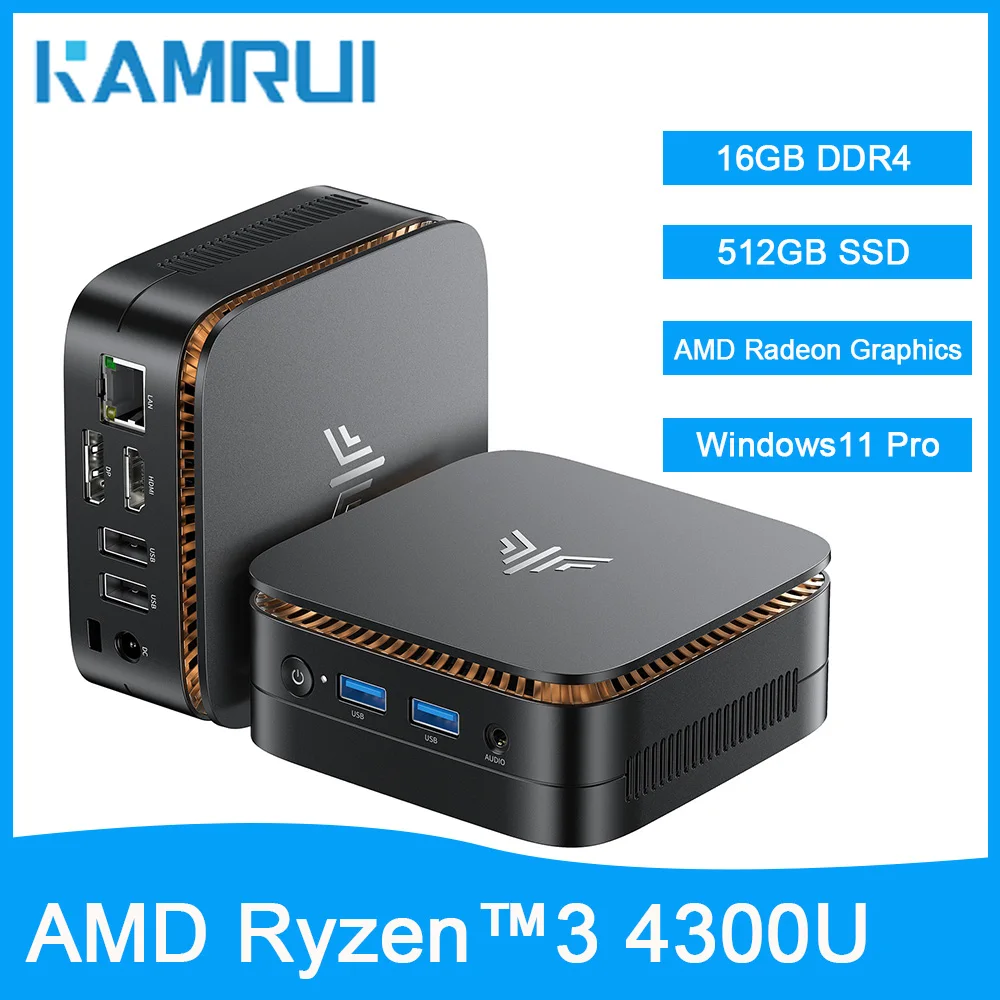 KAMRUI AMD Ryzen 3 4300U Mini-PC 16GB LPDDR4 512GB M.2 SSD Mini-Computer WLAN 2,4+5G BT4.2 Dreifach 4K@60Hz Display UHD für Büro Image