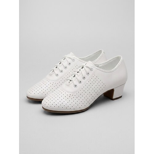 Weiße Oxford-Tanzschuhe für Damen – atmungsaktive Schnürschuhe mit Absatz für Jazz, Stepptanz, Lateinamerikanische Tänze und Gesellschaftstänze Tanztraining Image