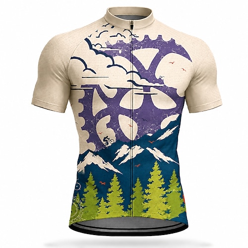Herren Radtrikot Geometrisch Kurzarm Fahhrad Trikot Oberteil mit 3 Gesäßtaschen UV-beständig Schnelltrocknend Mit Taschen Frontreißverschluss Sport Rosa Purpur Orange Bekleidung Image