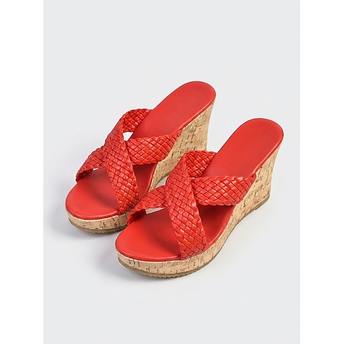 Boho-Sandalen aus echtem Leder für Damen – braune Keilabsatz-Plateau-Sandalen mit gekreuzten Riemen und offener Zehenpartie für Luxusresorts, Strandurlaube und Sommerkreuzfahrten Image