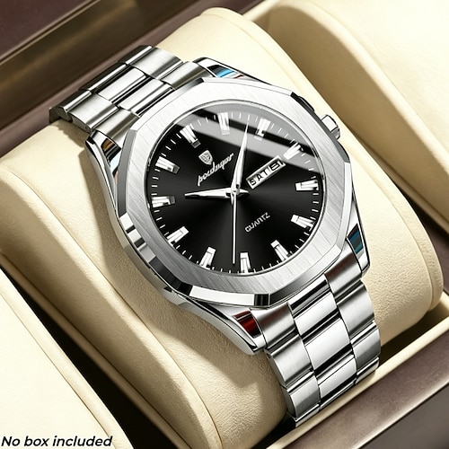Luxuriöse Herrenuhr, zweifarbig, Edelstahl, Quarzwerk, achteckige Lünette, blaues Zifferblatt, wasserdicht, Business- und Sportuhr mit Datums- und Wochentagsanzeige – ein modisches Geschenk für Image