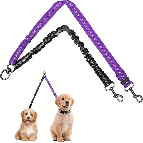 2 Stück Doppelleinen-Befestigung für Hunde - Doppelleinen für das Training von kleinen bis großen Hunden - verstellbare, stoßdämpfende Bungee-Leinen Image
