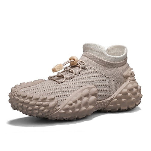 Weiße Herren-Sneaker mit Stricksocken-Design, Schnürschuhe mit dicker Sohle, atmungsaktive und leichte Schuhe für Outdoor-Aktivitäten, Reisen und den Alltag Image