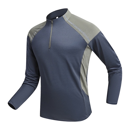 Herren Wanderhemd Viertelreißverschluss Sweatshirt Performance-Shirt Langarm Stehkragen Hemd Oberteil Außen Schnelltrocknend Hohe Elastizität Feuchtigkeitsableitend Atmungsaktiv Sommer Frühling Image