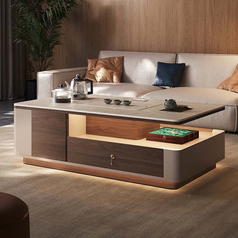 Mid-Century Style Rock Slab Couchtische Moderner High-End-Massivholz-Retro-Couchtisch Luxus-Aufbewahrungsmöbel FYCT Image