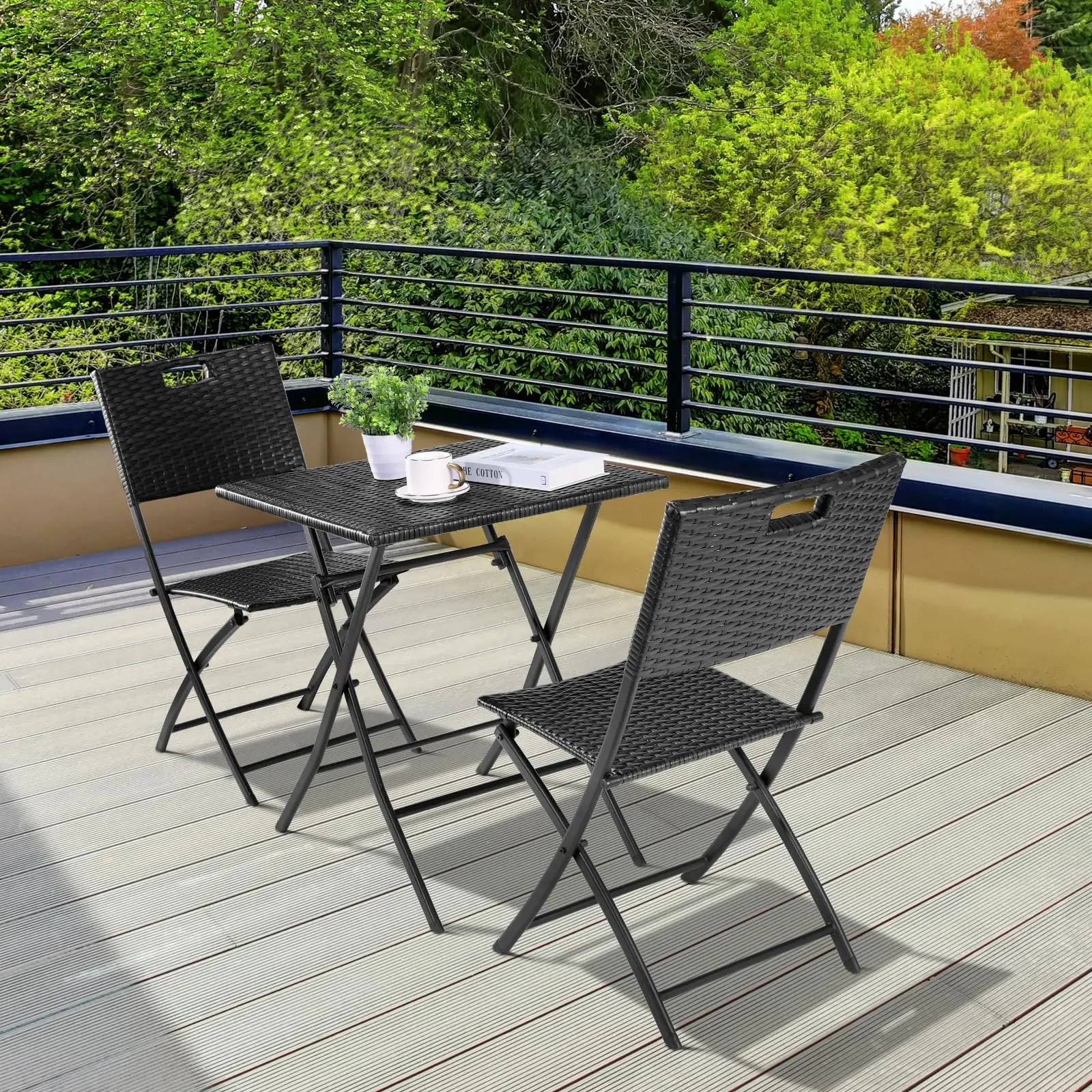 Rattan Balkonmöbel Set Bistro,faltbares Design,Bistro Gartenmöbel Set 3-teilige,Klappbar Balkontisch mit 2PCS Klappstühle,Balkonmöbel Klappbar,für Gärten,Terrassen,Cafés