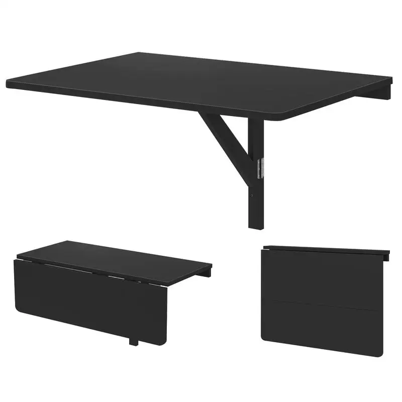 80 x 60 cm großer, an der Wand montierter Klapptisch, schwebender Schreibtisch mit herunterklappbaren Tischplatten, Schwarz Image