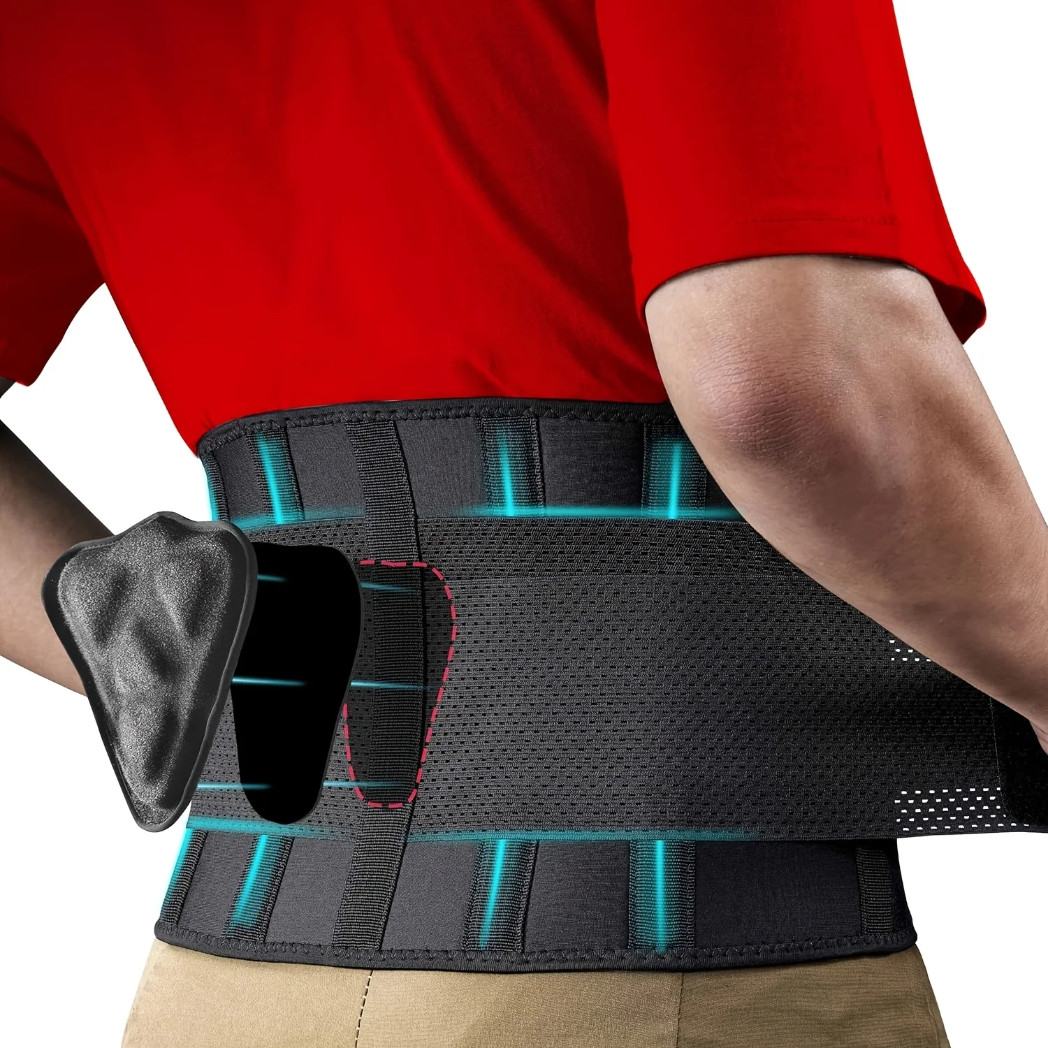 Unterer Rückengurt mit 6 Streben, rutschfeste orthopädische Lendenwirbelstütze mit Polsterung, atmungsaktiver Taillengurt zur Schmerzlinderung beim Training Image