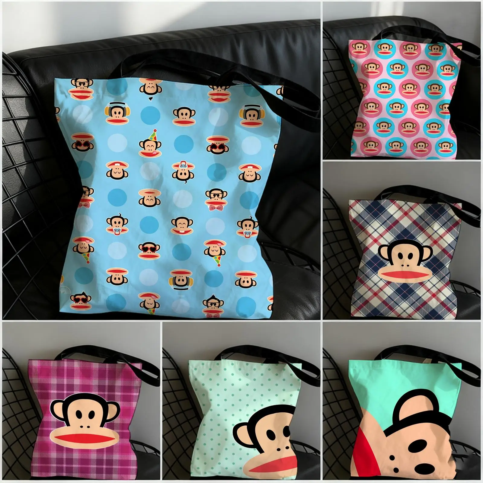 Fashion P-Paul F-Frank Aufbewahrungstaschen, doppelseitig bedruckte Canvas-Tragetasche, große Kapazität, Damen-Schulterhandtasche