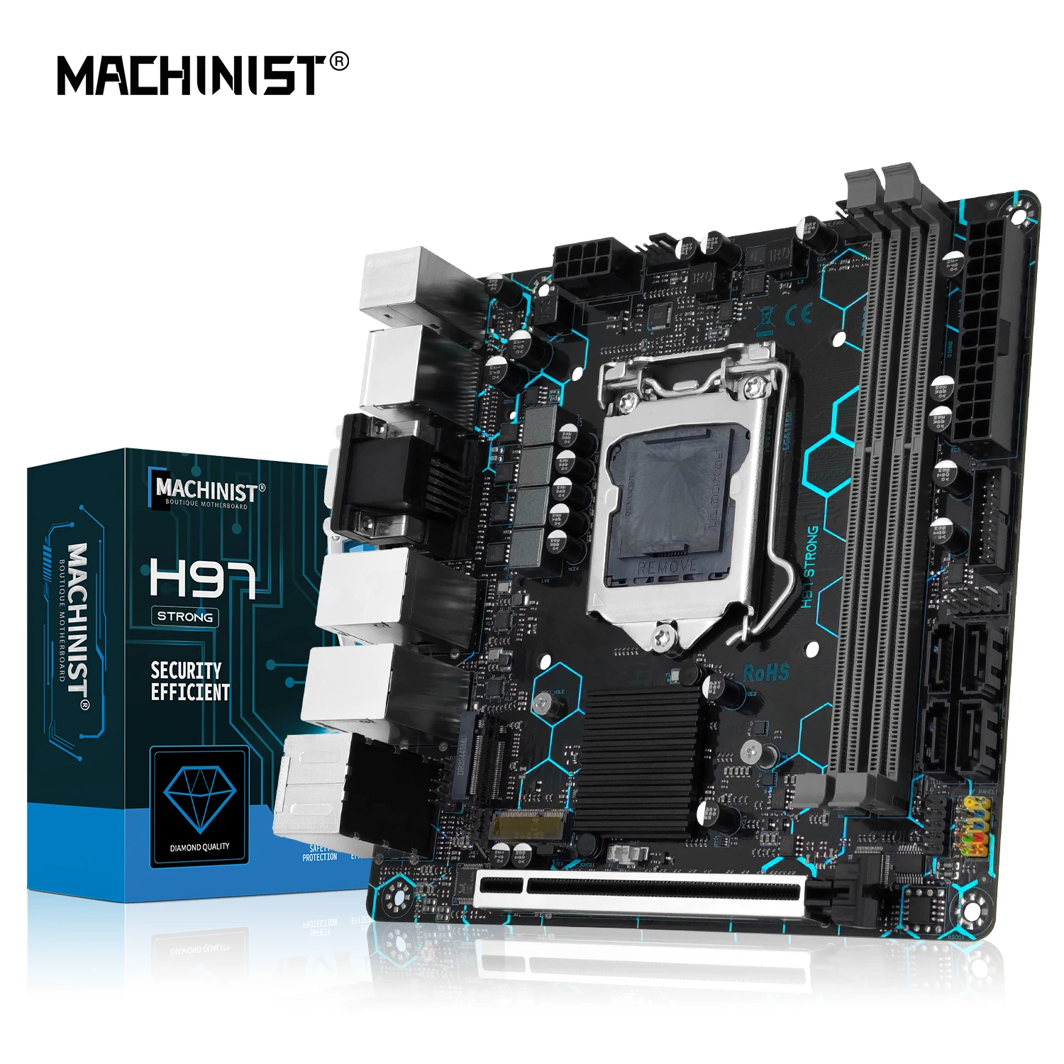 Carte mère MACHINIST H97 STRONG, compatible avec processeur Intel Core i7/i5/i3/E3 LGA1150, DDR3 RAM, VGA/HDMI/DP/COM, double LAN, WIFI M.2
