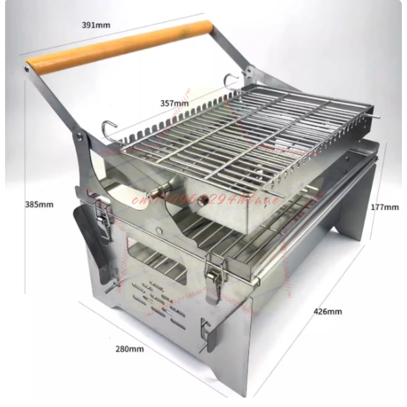 Klappbarer Holzkohlegrill für Haushalt und Outdoor, Abnehmbarer Rotierender Grillrost, Tragbarer BBQ-Grill für Garten und Camping Image