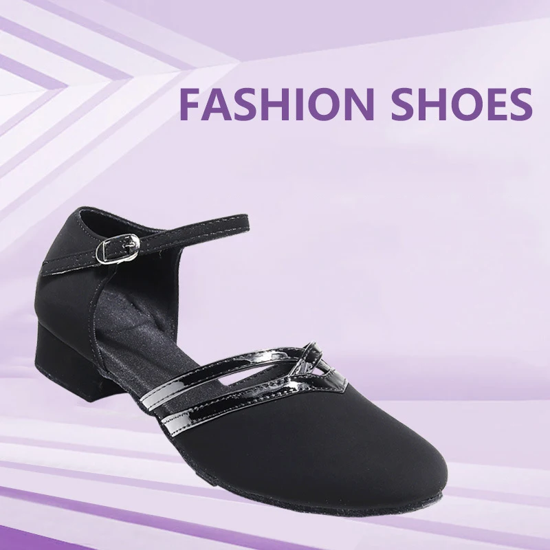 Chaussures de danse latine en daim à motif diamant, durables, respirantes, talon bas de 3,5 cm, confortables, semelles souples, chaussures de danse pour femmes