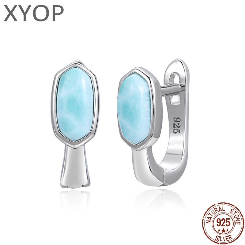 2021 einfache Art Und Weise Geometrische Runde Charme 925 Sterling Silber Schmuck Geschenk Klassische Natürliche Edel Larimar Ohrringe für Frauen