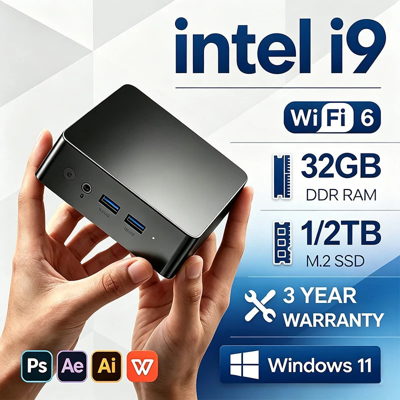 Intel Core I9 10980HK N150 Mini PC Gaming RAM 16GB 32GB M.2 SSD 1TB Windows 11 Pro Portable Computer BT5.2 WiFi6 Office Gamer PC