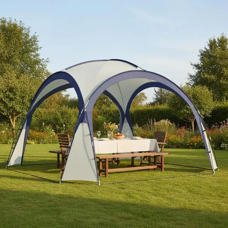 Campingzelt Gartenzelt Festzelt Partyzelt Sonnenschutz wetterfest Glasfaserstange + Polyester Cremeweiß + Blau 3,5 x 3,5 x 2, Image