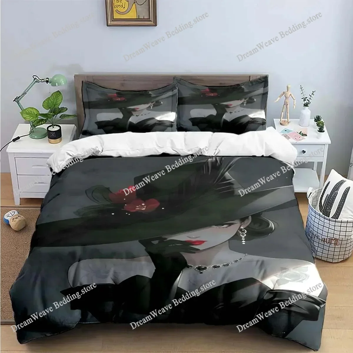 Nouvelle collection de literie pour femme - Ensemble de literie imprimé noir et blanc sexy, ensemble de housse de couette, ensemble de couette, ensemble de literie de luxe, cadeau